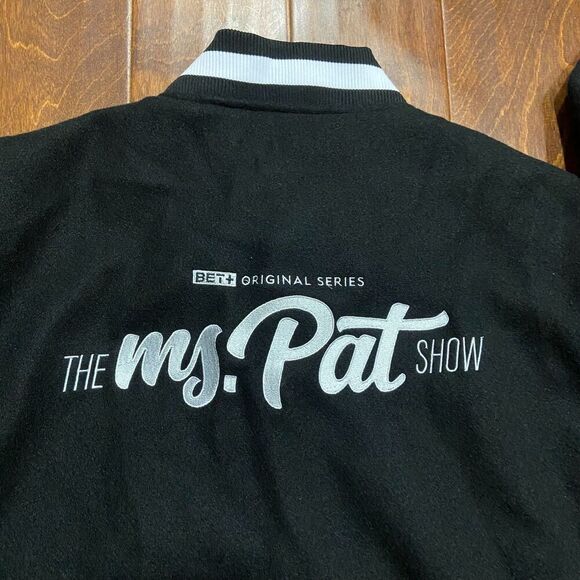 BET The Ms. Pat Show Varsity Black White Embroidered Jacket Men's Size Small - Picture 5 of 7